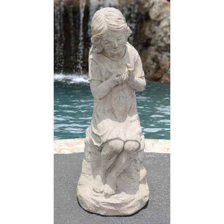 Arlmont & Co. Ingrid Girl Holding Bird Statue Wayfair.ca